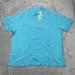 New Tommy Bahama Camp Shirt Mens 3XT Blue Silk Island Zone Button Up BT316746